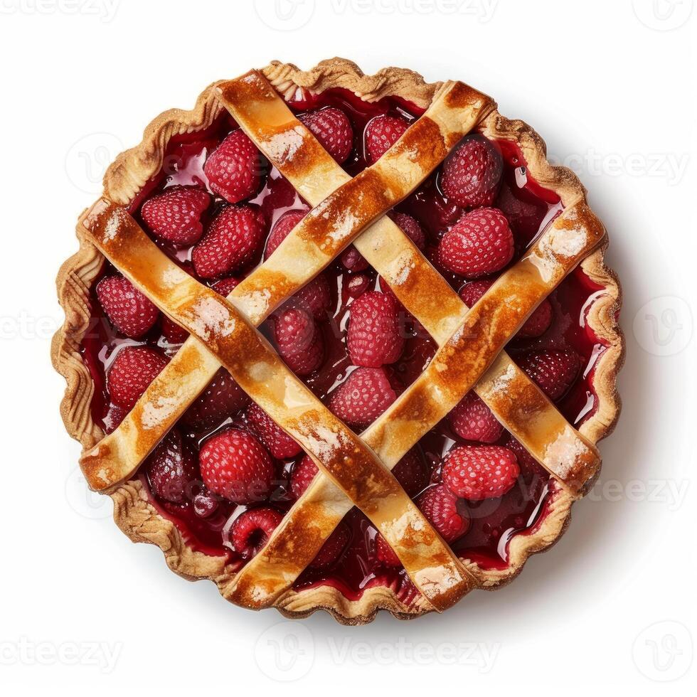 Delicious homemade raspberry pie isolated on white background photo