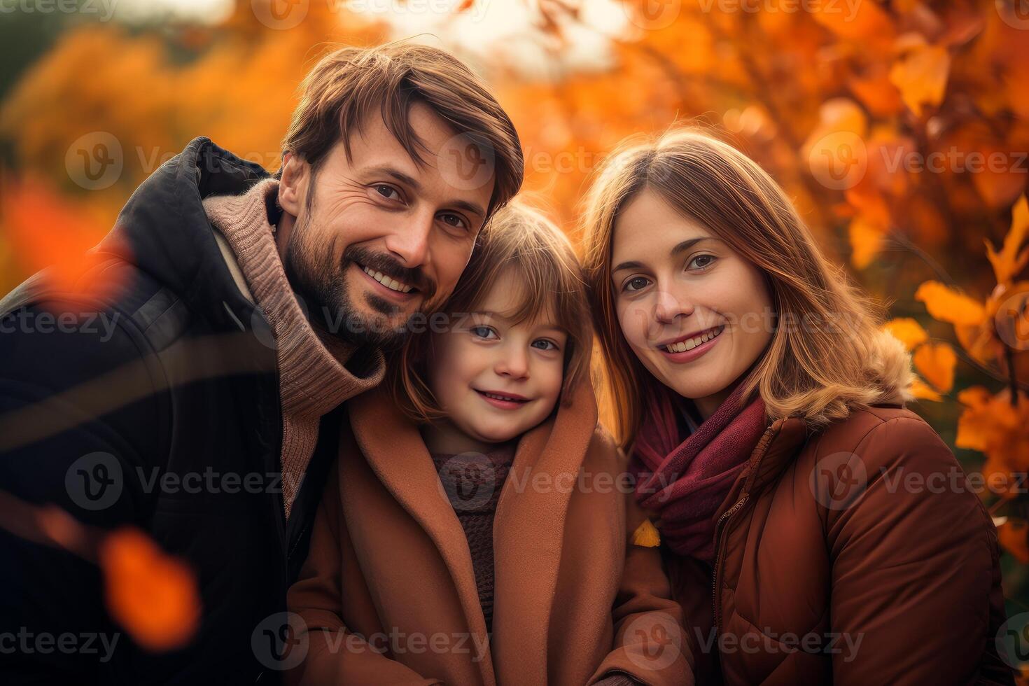 Happy family enjoying a sunny autumn day outdoors photo