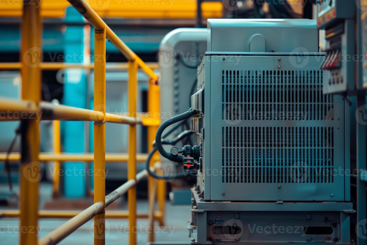 Industrial generator supplying power in a factory setting photo