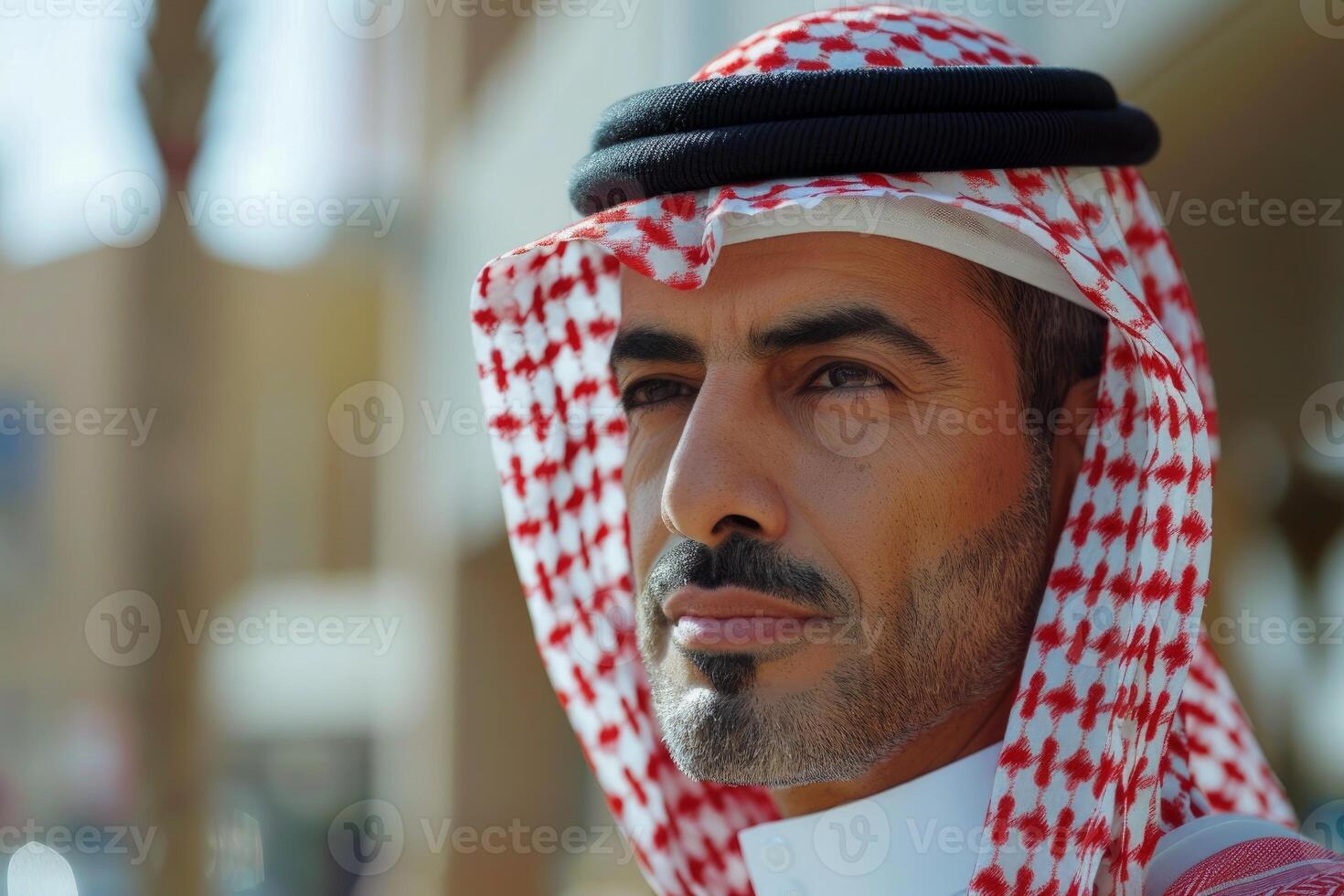 Portrait of confident emirati businessman wearing traditional clothing in urban setting photo
