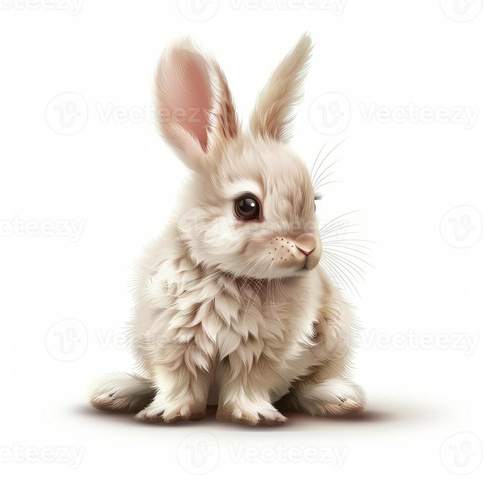 Adorable fluffy baby bunny posing on white background photo