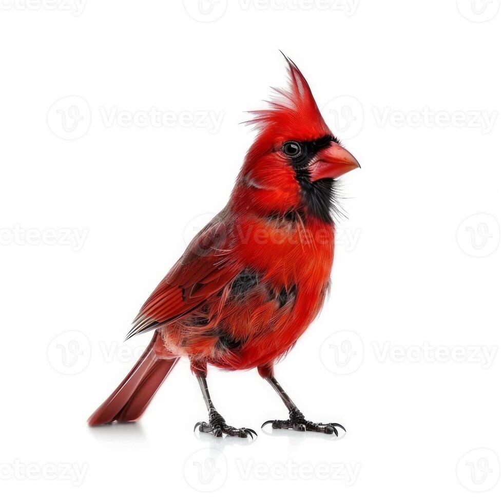 Northern cardinal bird standing on white background photo
