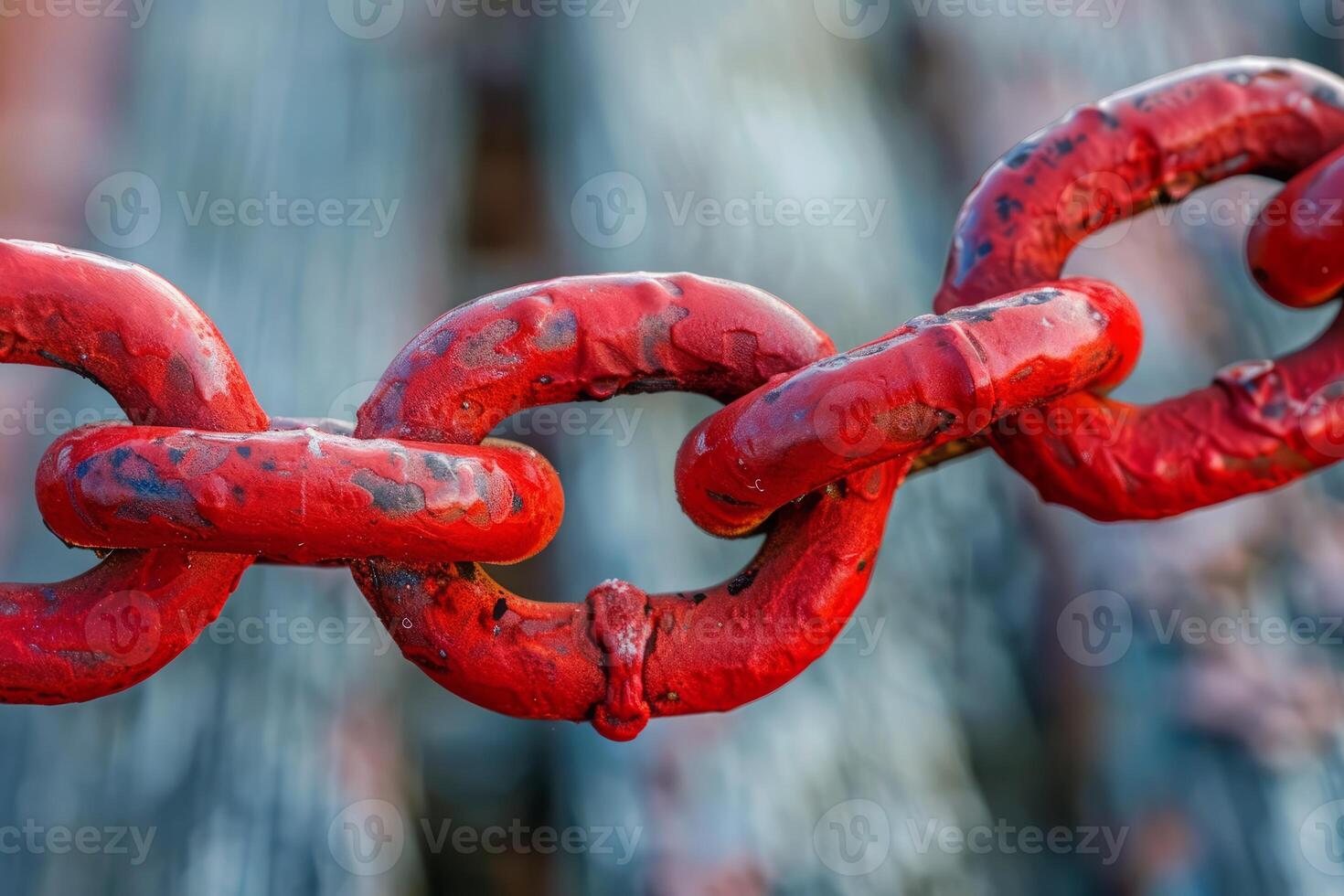 Red rusty chain connecting strength and industrial power photo