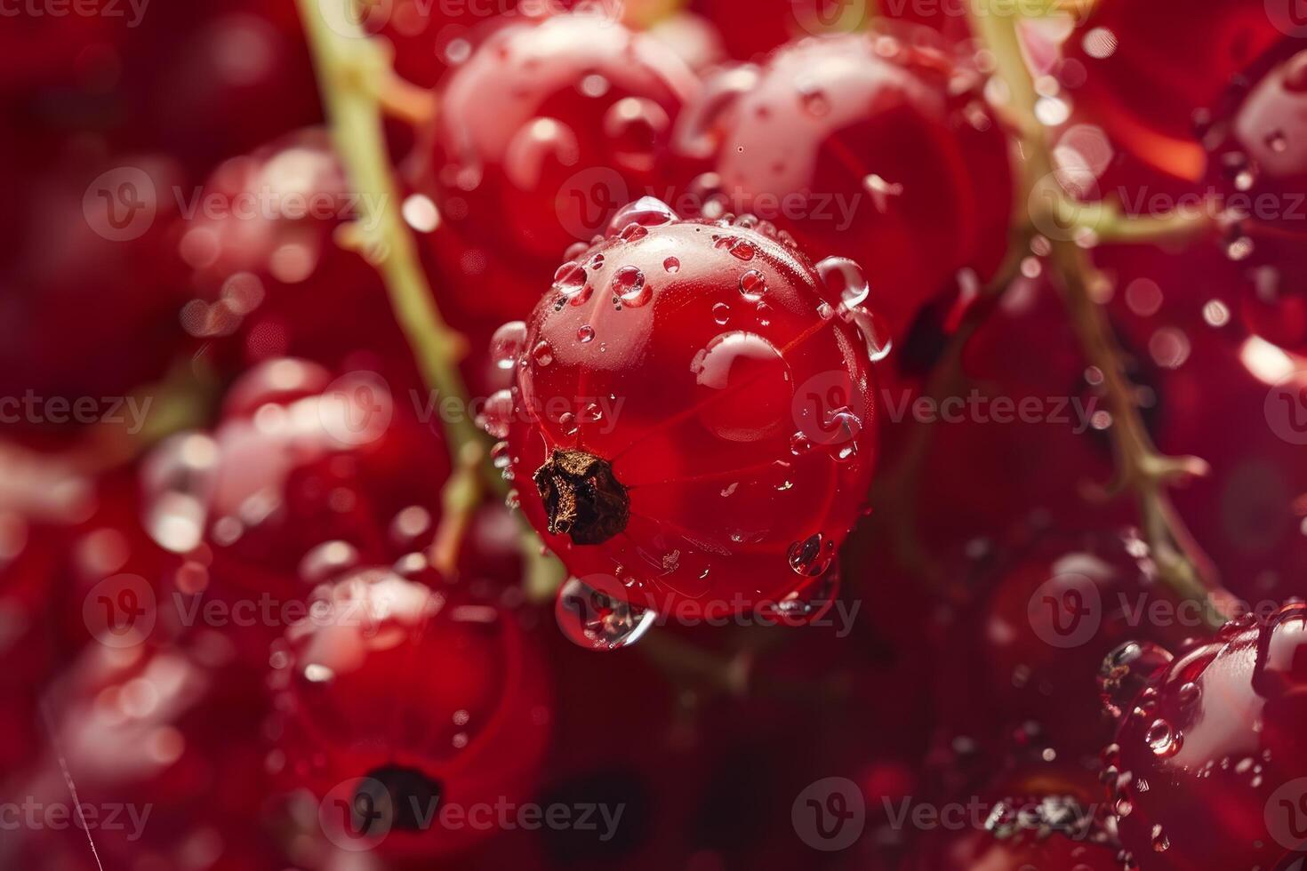 Close up of fresh redcurrants showing water droplets on vibrant berries photo