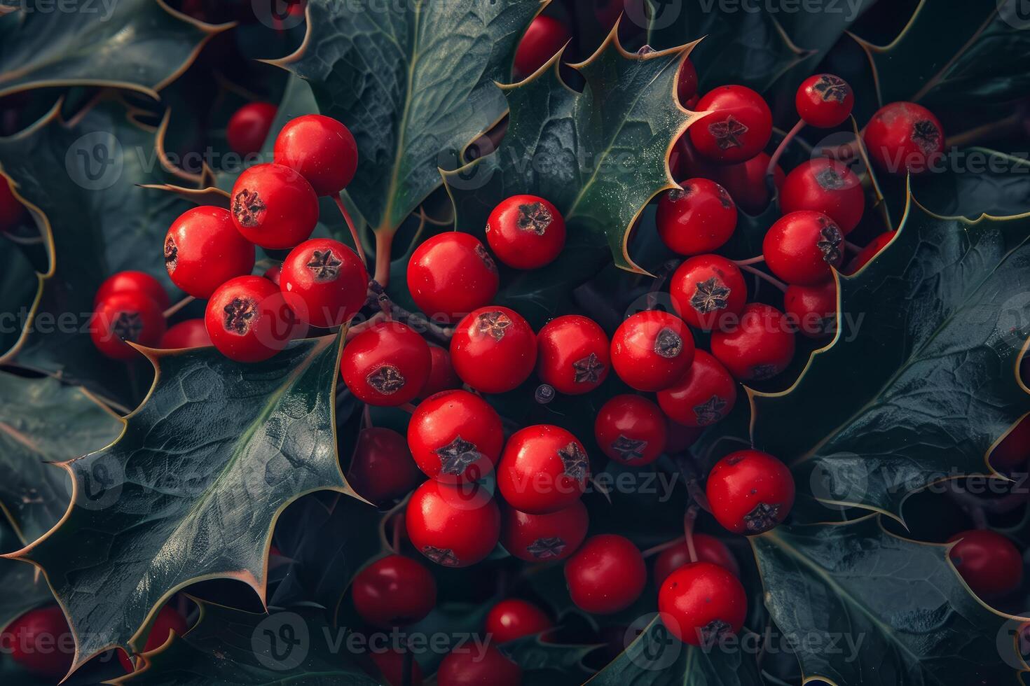 Christmas holly berries and leaves creating festive atmosphere photo