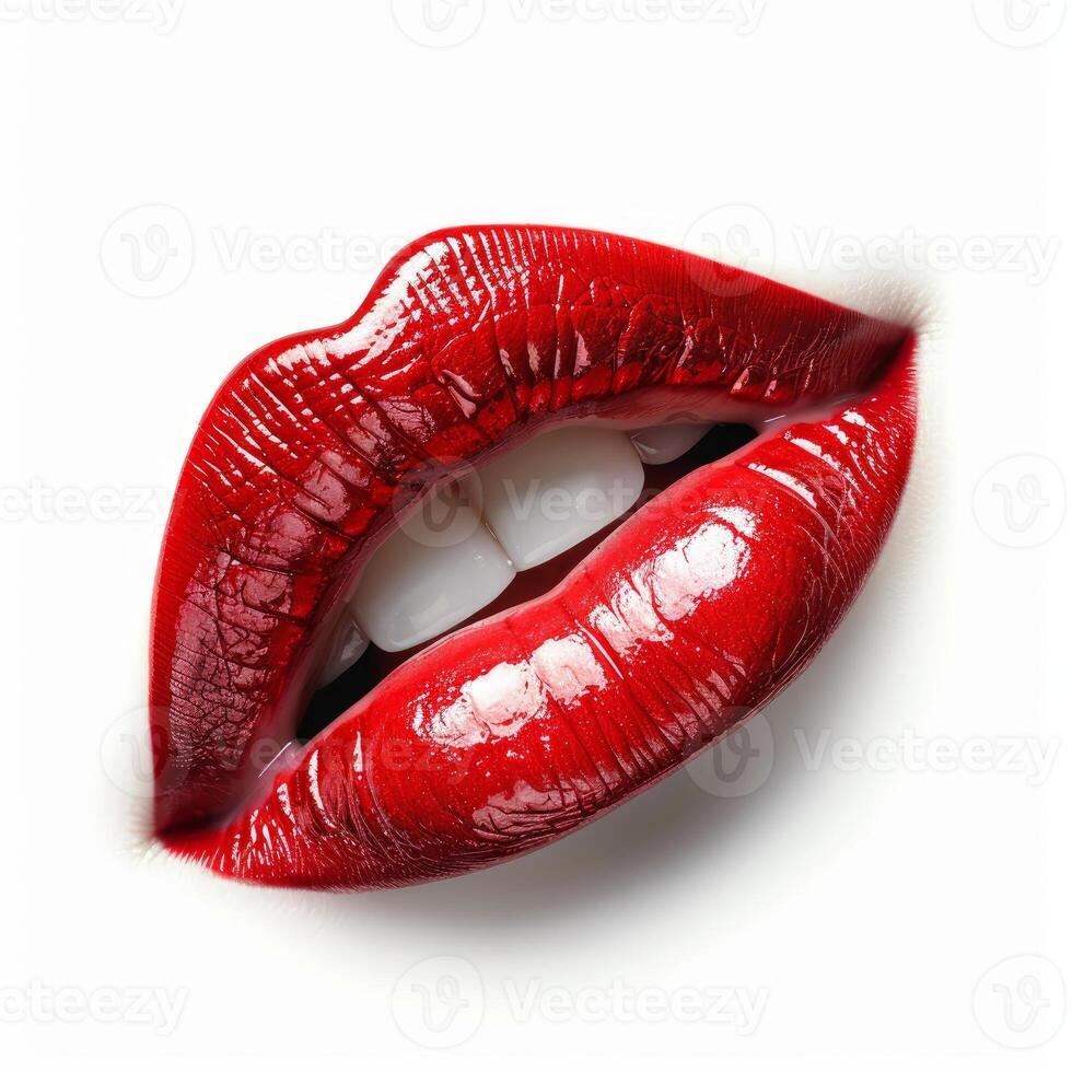A close up of a woman's lips with red lipstick photo