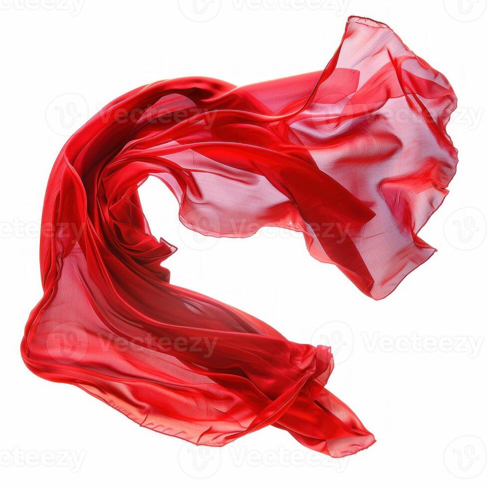 Smooth elegant red flying fabric on white background photo