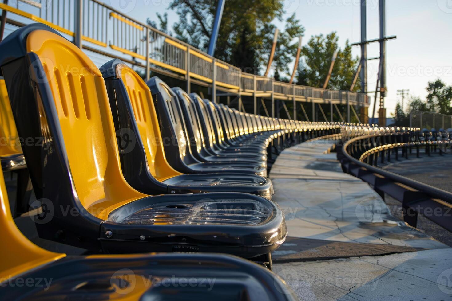 Empty seats in stadium awaiting fans for sporting event or concert photo