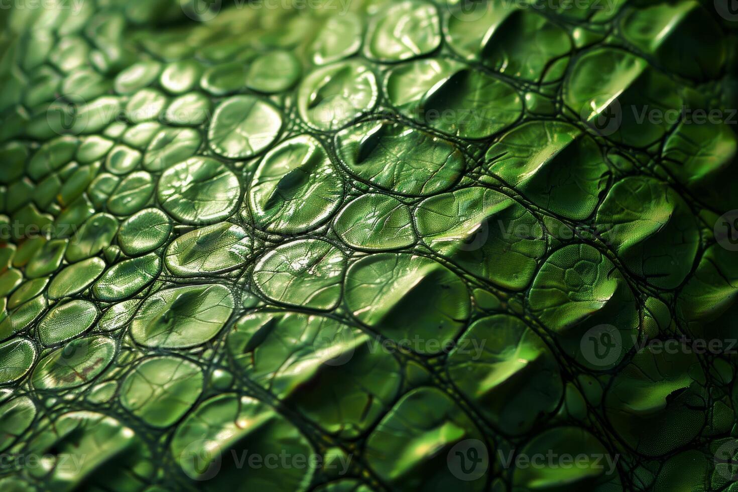 Close up view of green crocodile leather showing detailed texture photo