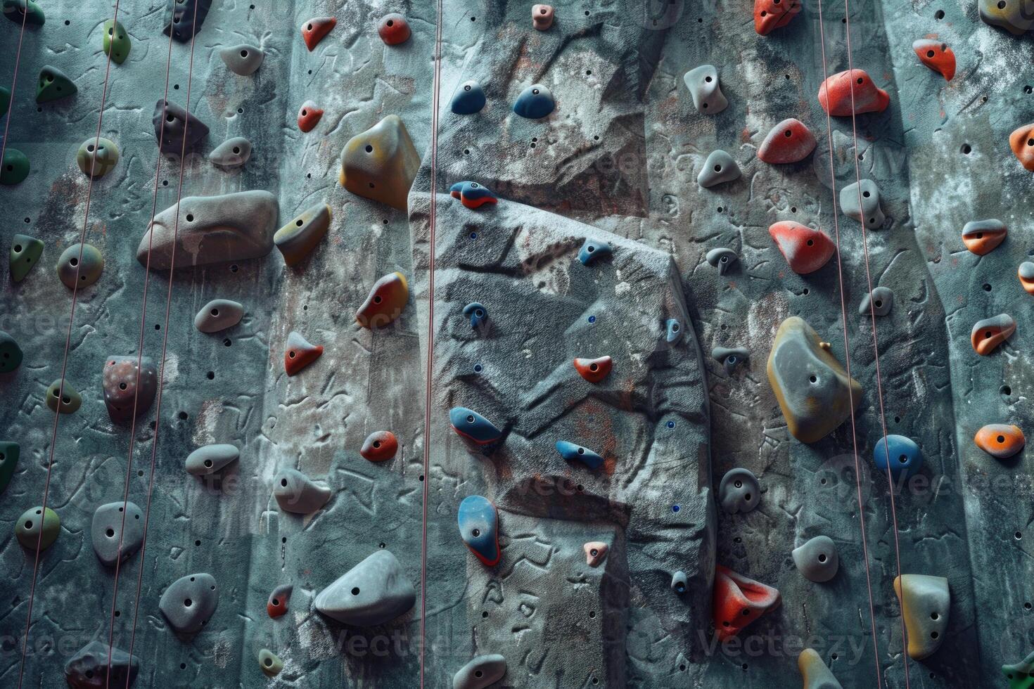 Colorful climbing holds on indoor climbing wall providing grip for climbers photo