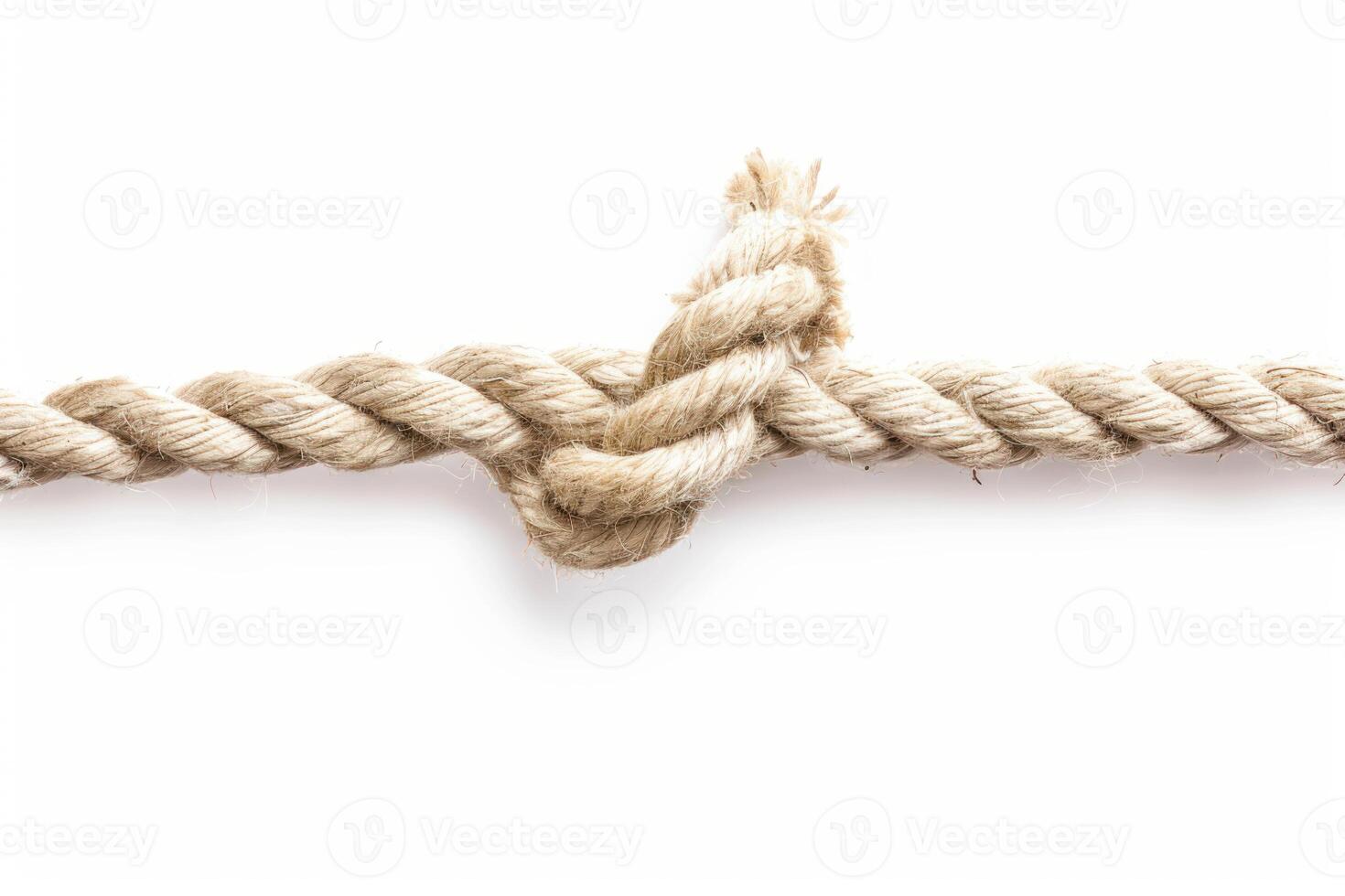 Rope with knot on white background connecting two sides photo