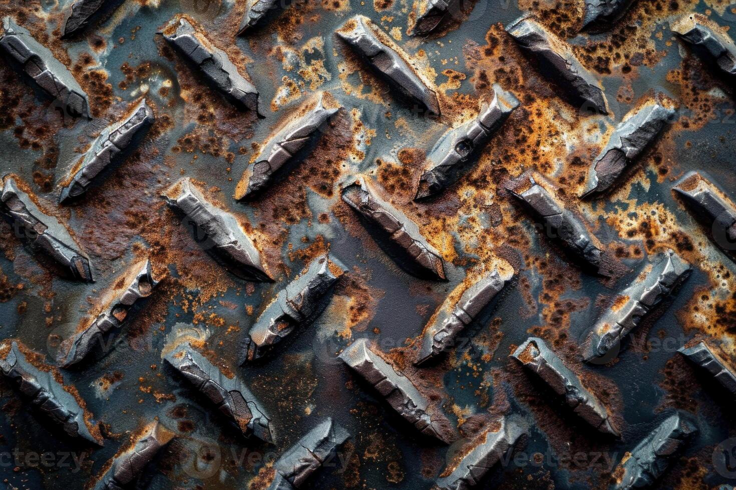 Rusty diamond plate metal showing oxidation and corrosion detail photo