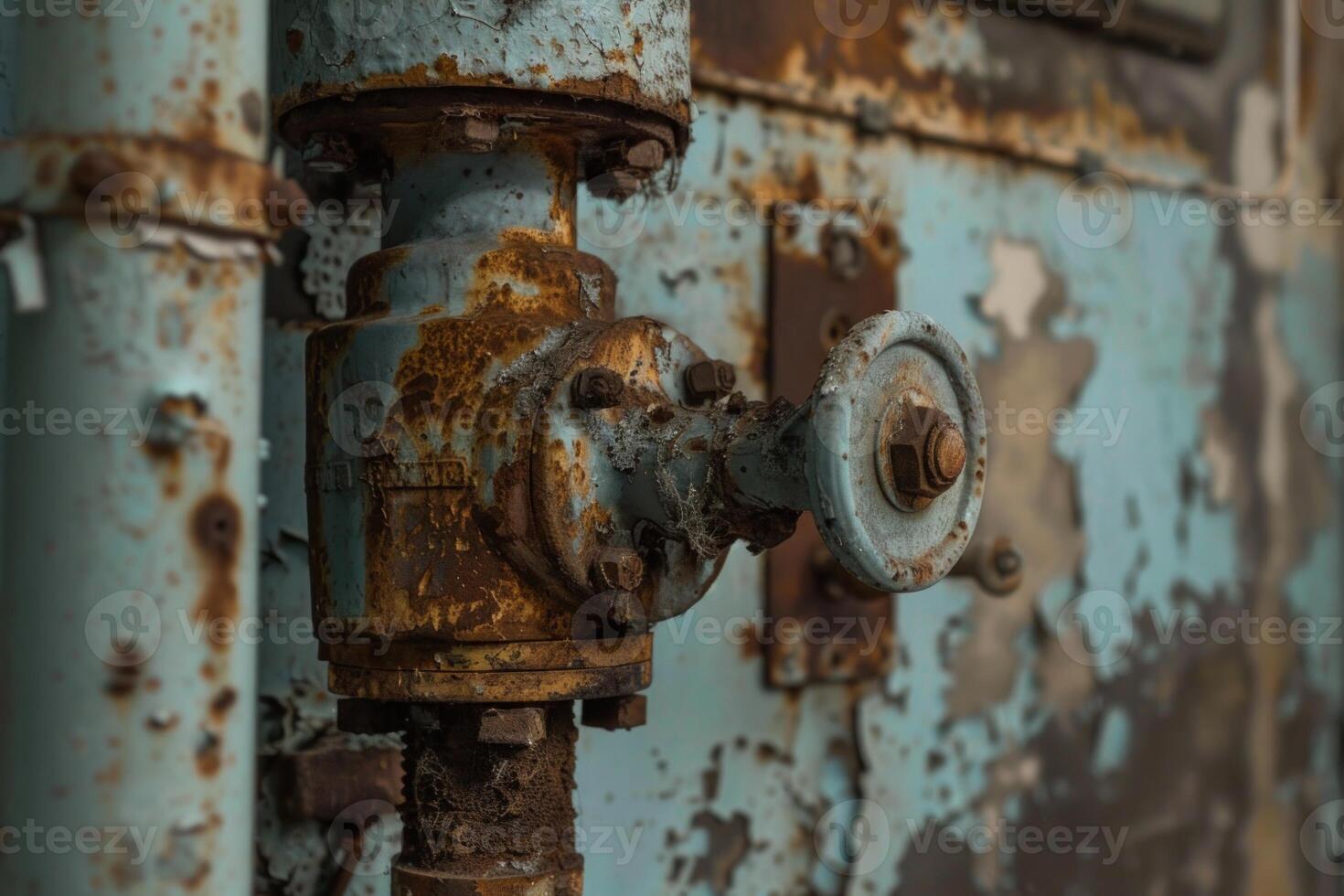 Rusty valve showing deterioration in industrial setting photo