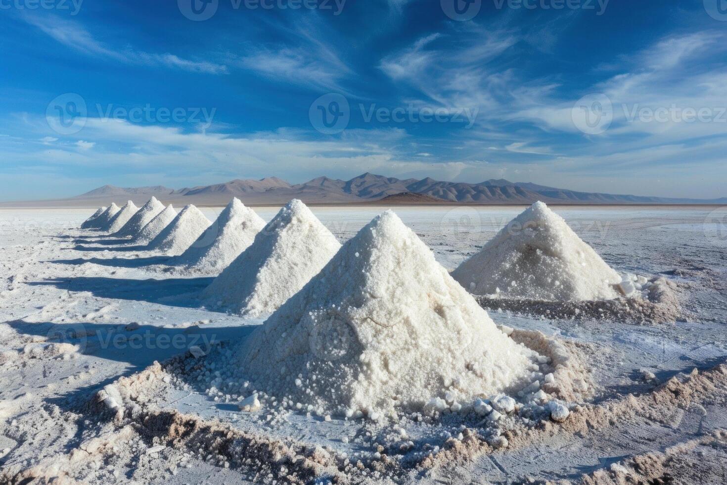 Salt cones drying under the andean sun in salar de uyuni, bolivia photo