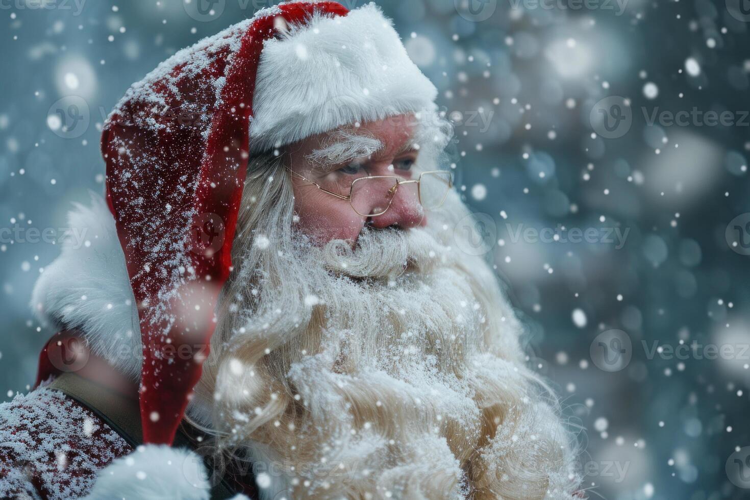 Santa claus walking in snowy forest conveys christmas spirit photo