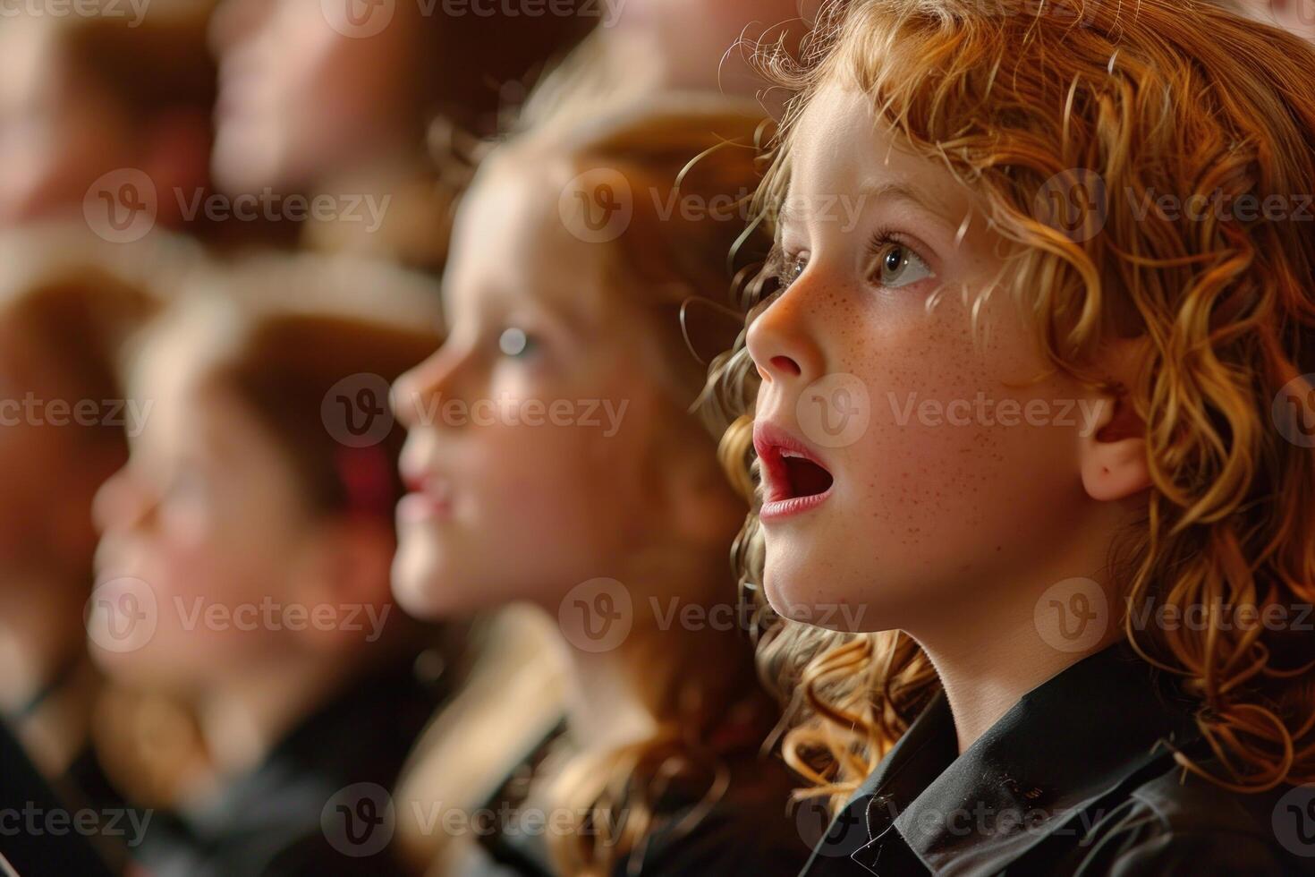 Choir of young girls singing with open mouths photo