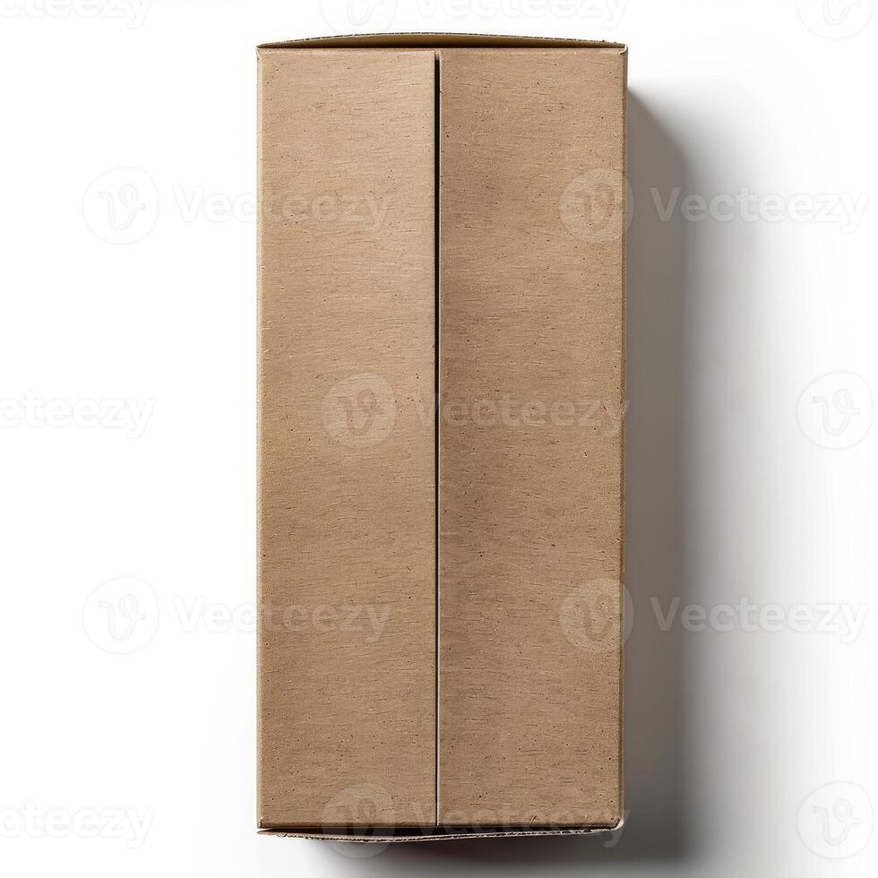 Long cardboard box closed lying on white background photo