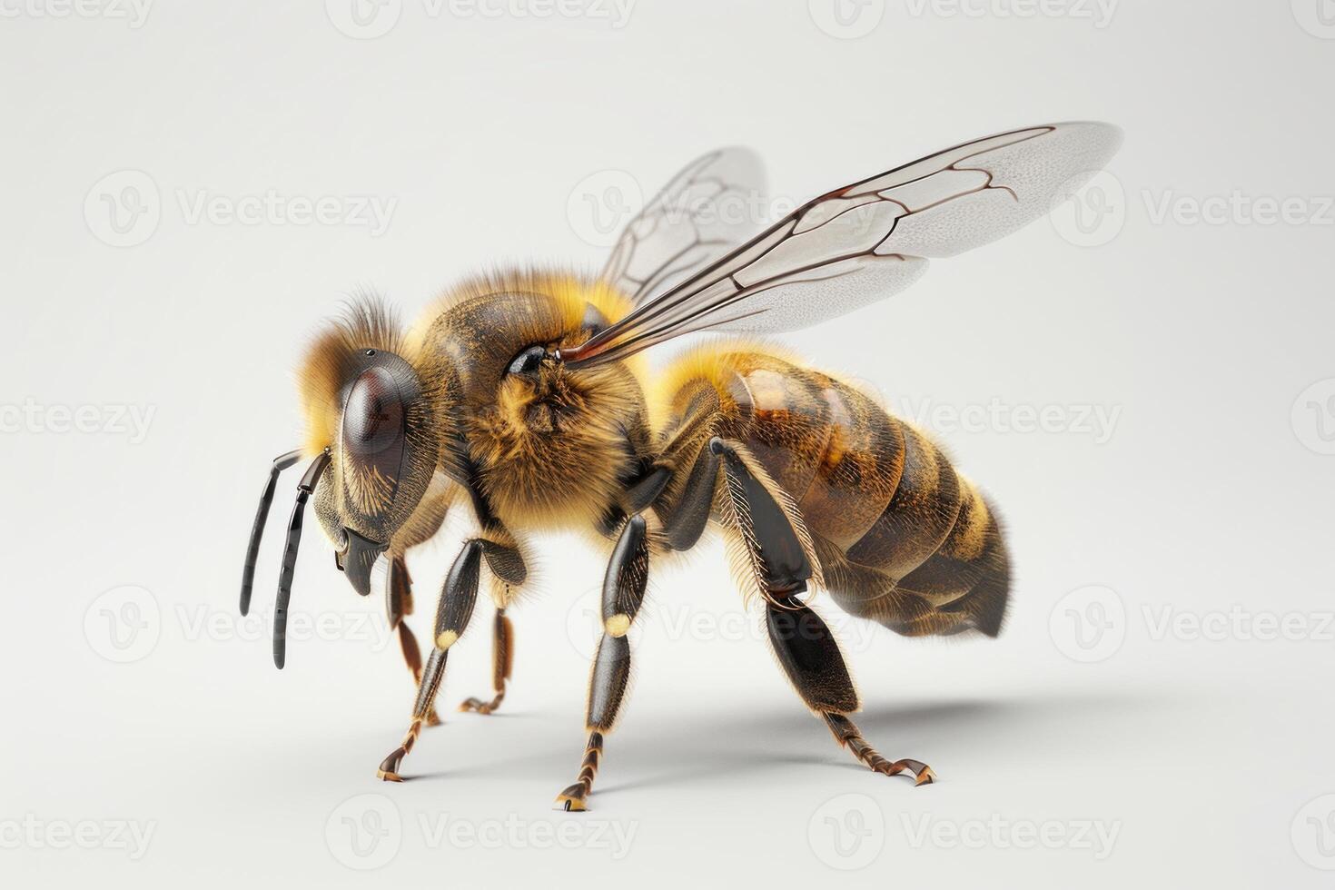 A bee is standing on a white background photo