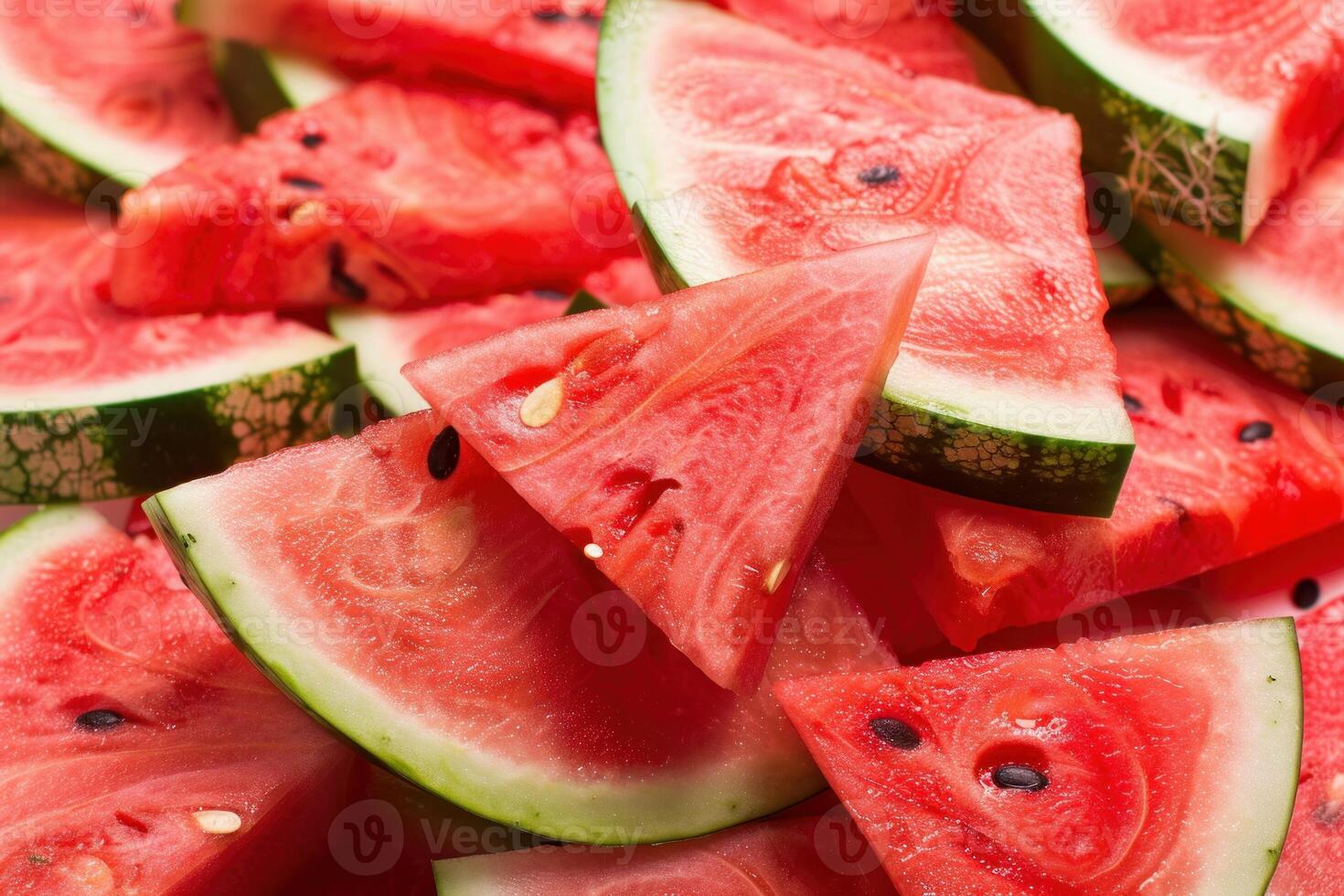 Many watermelon slices arranged to create a vibrant and juicy summer background photo