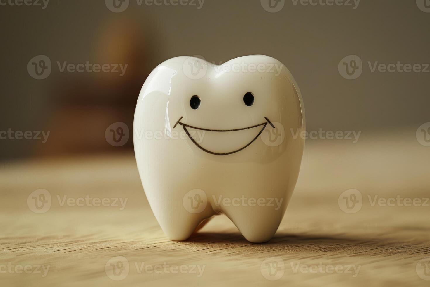 Smiling tooth promoting oral hygiene and dental health photo