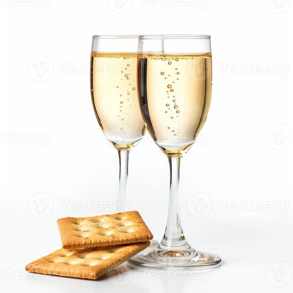 Two champagne flutes with crackers celebrating a special occasion photo