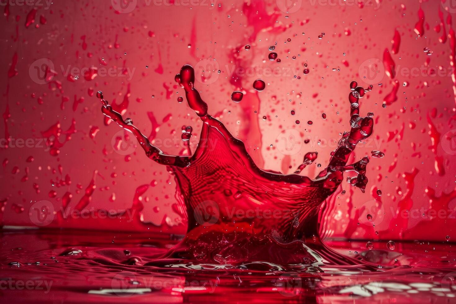 A red liquid splash is seen in the foreground photo