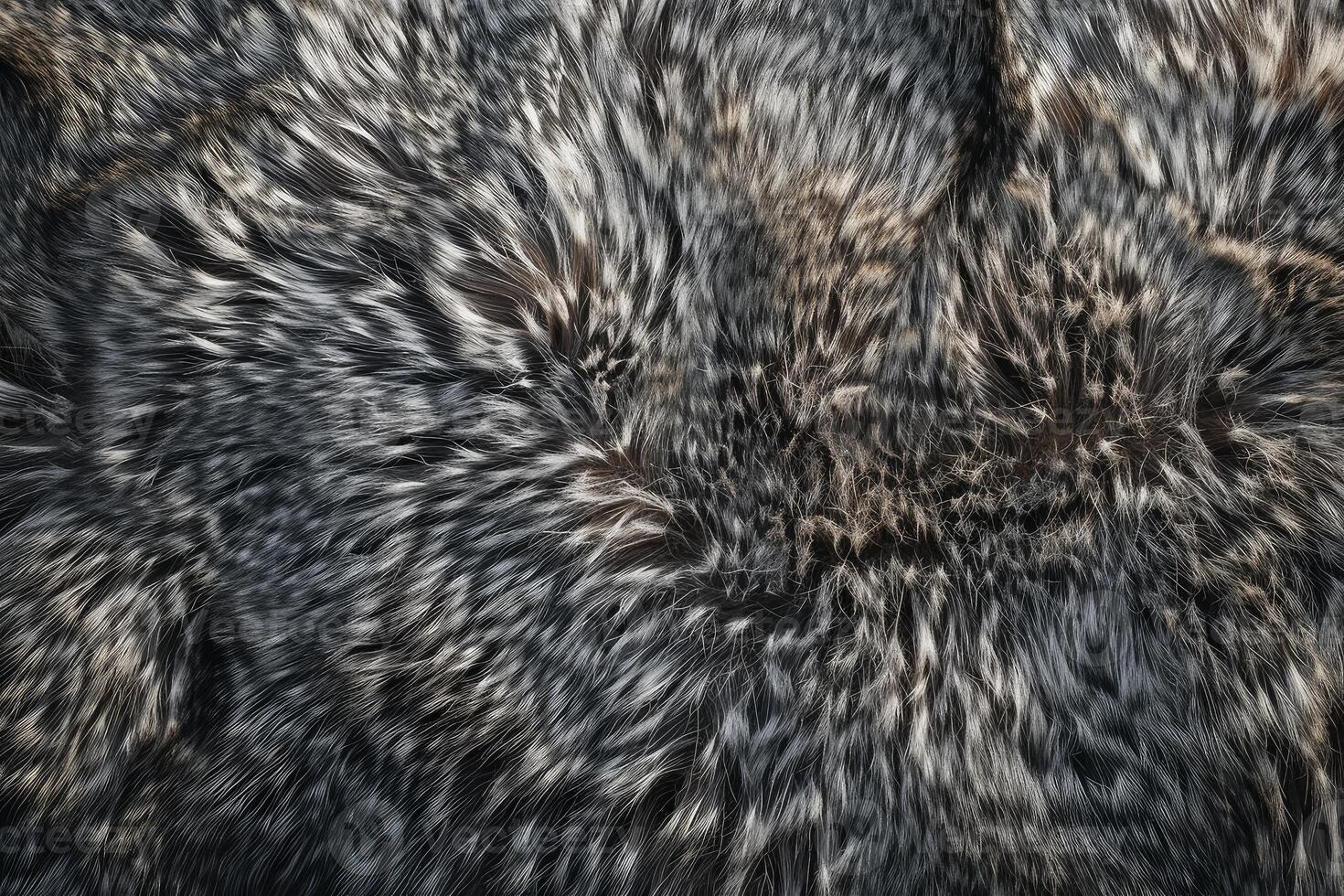 Silver fox fur close up showing soft texture and gray hairs photo