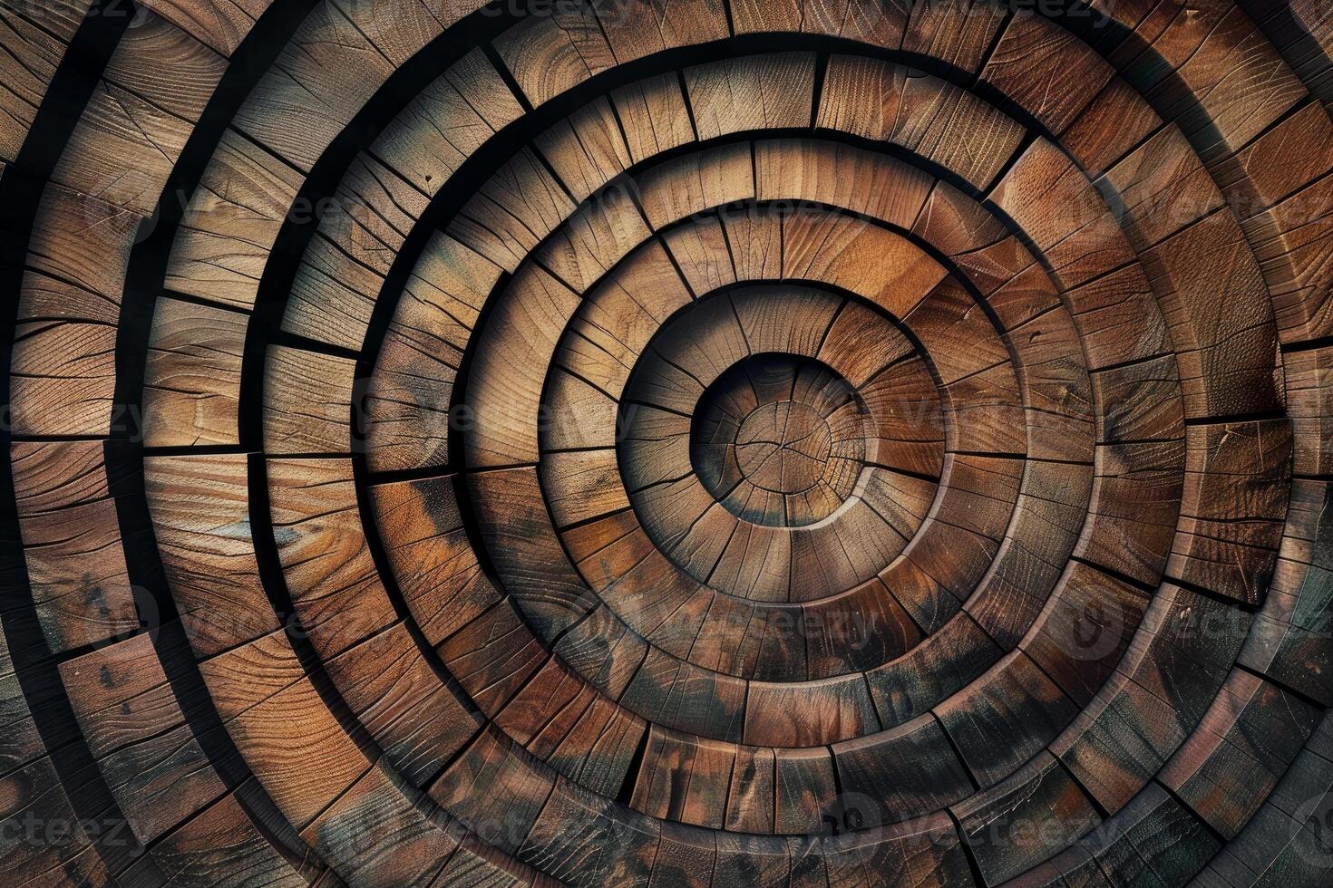 Concentric wooden blocks forming intricate circular pattern photo