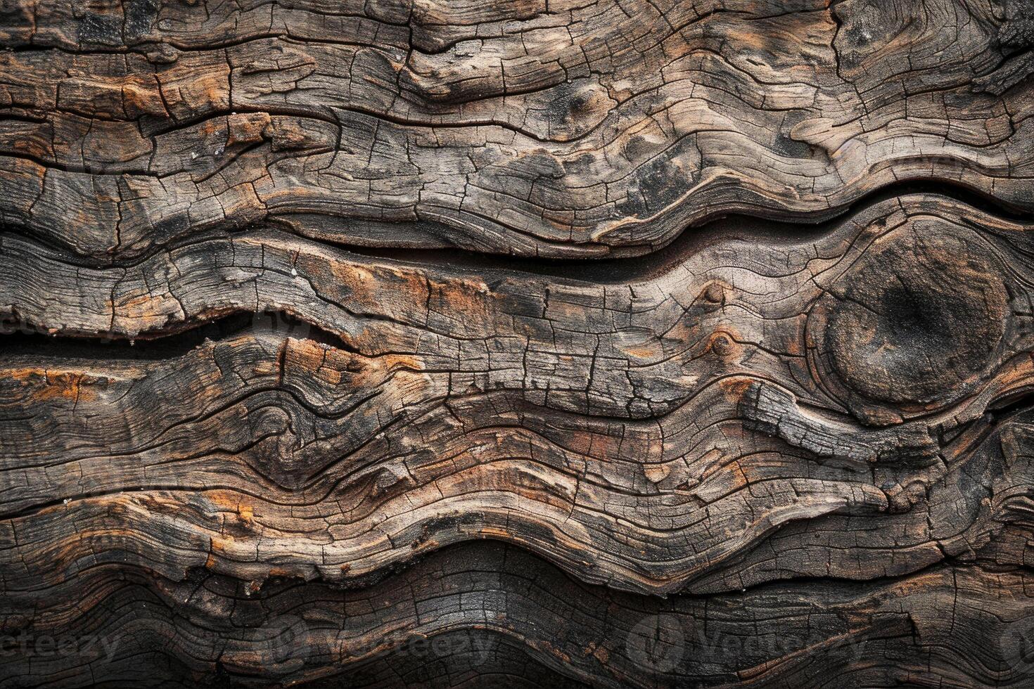 Weathered wood grain showing knots and cracks forming natural patterns photo