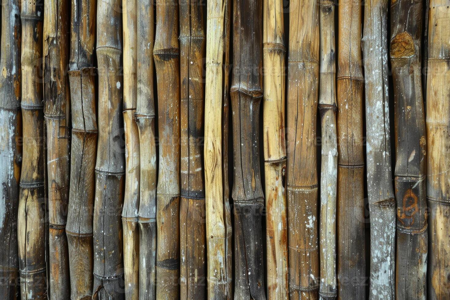 Natural bamboo cane fence creating rustic texture background photo