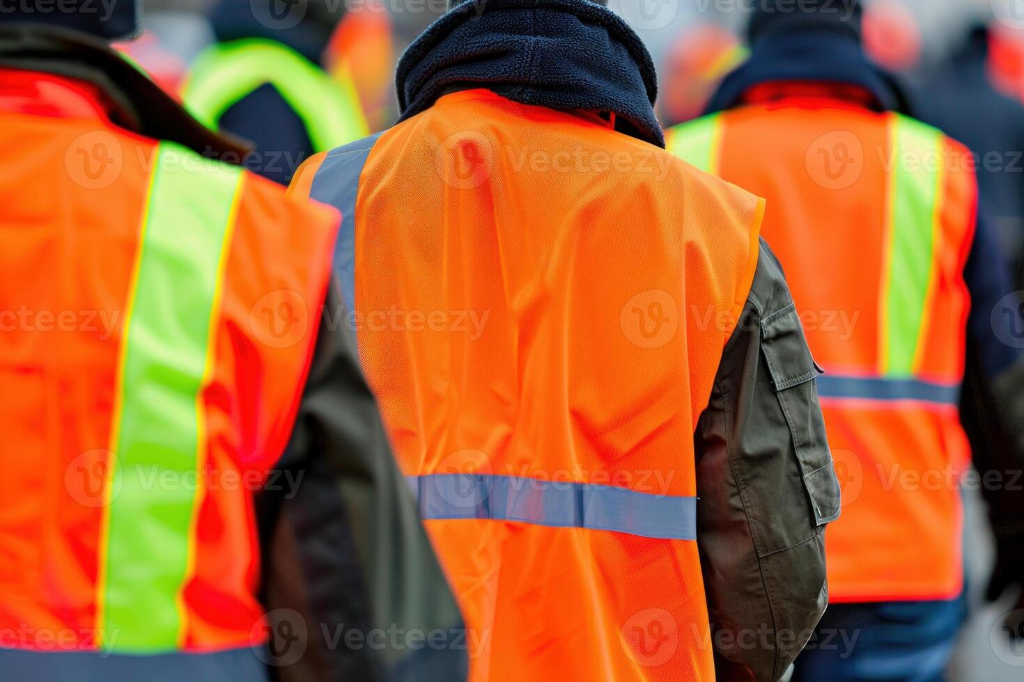 Workers wearing high visibility vests ensuring safety on a job site photo