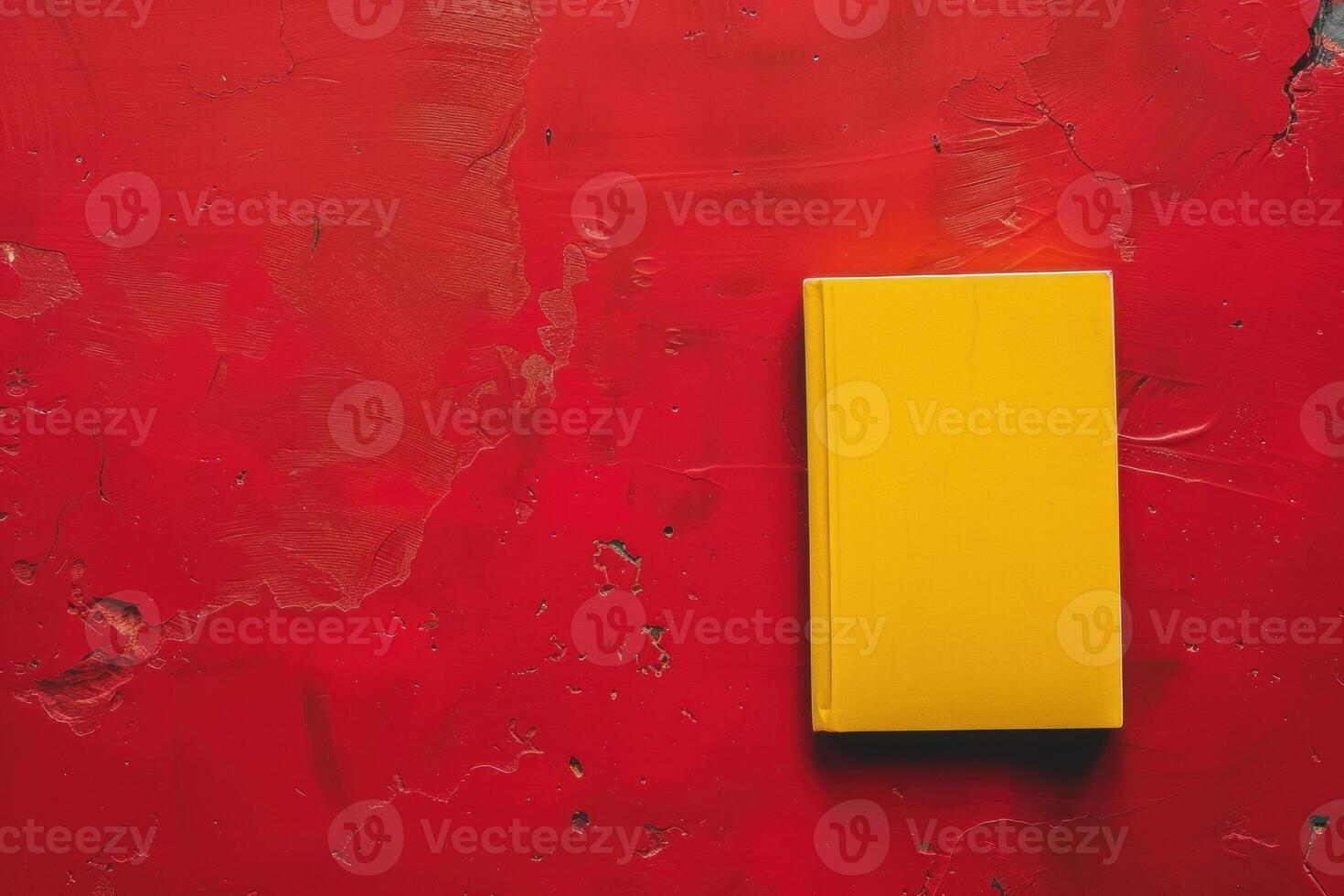 Yellow book laying on cracked red painted surface photo