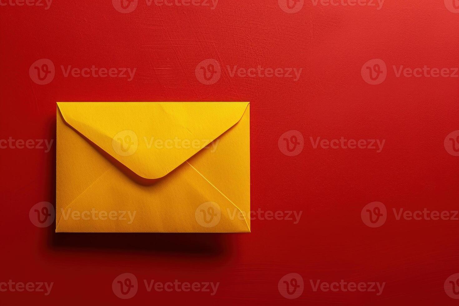 Golden envelope lying on red background symbolizing communication photo