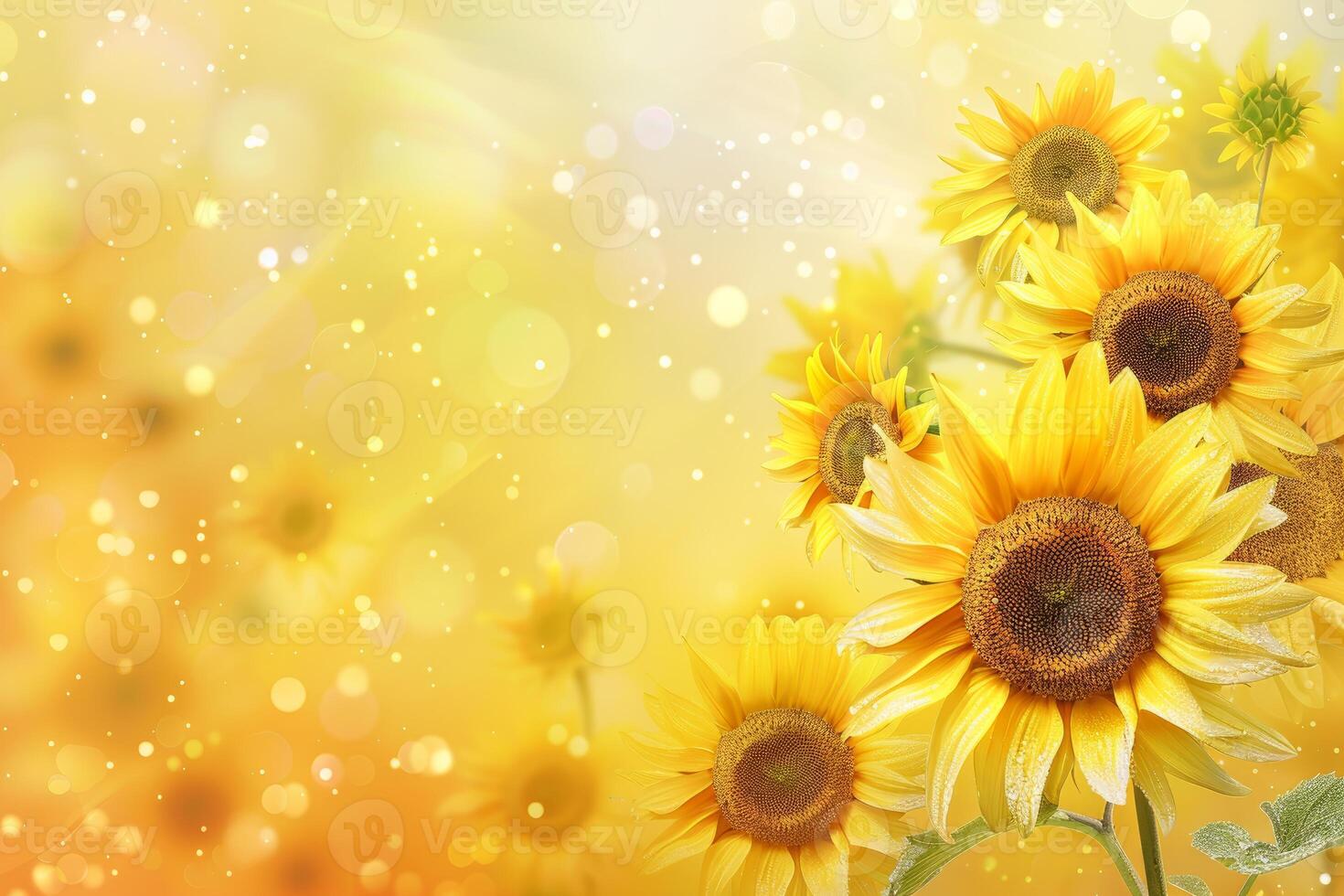 Sunflowers creating a vibrant yellow floral background with sparkling bokeh effect photo