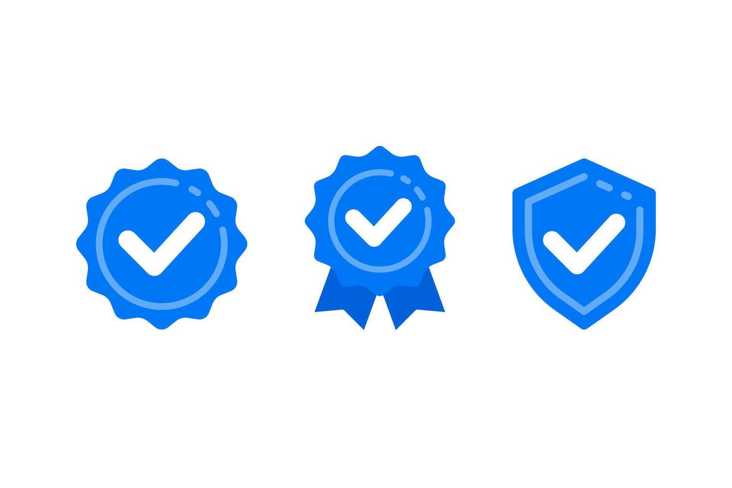 Verification icons. Sticker or badge of blue verified label icon set in blue color vector