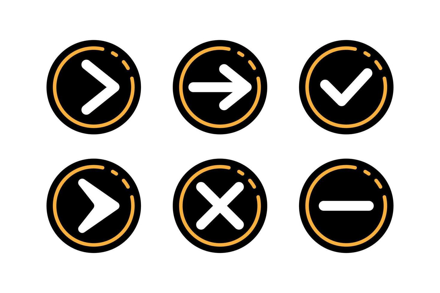 Arrow buttons and bullets symbol including arrows, a check mark, a cross, and a minus sign vector