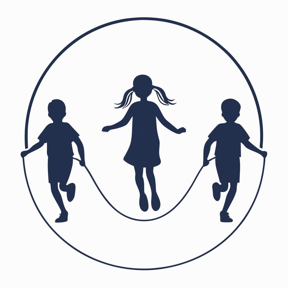 Kids playing with jumping rope silhouette illustration vector