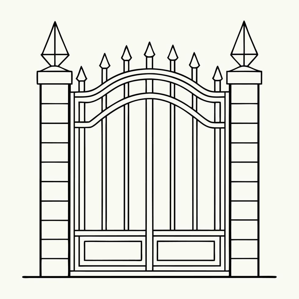 Outline illustration of elegant gate entrance architecture for design vector