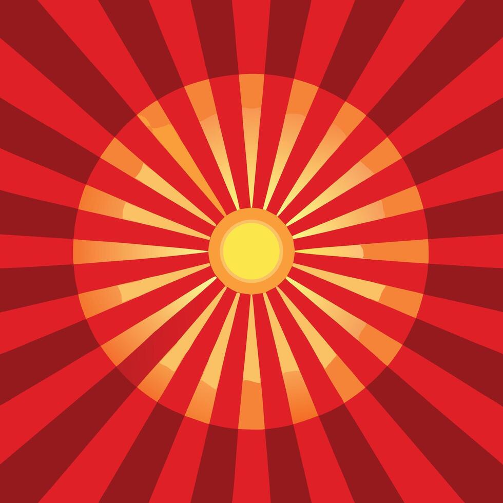 Retro sunburst background with radial stripes in red yellow and orange shades vector