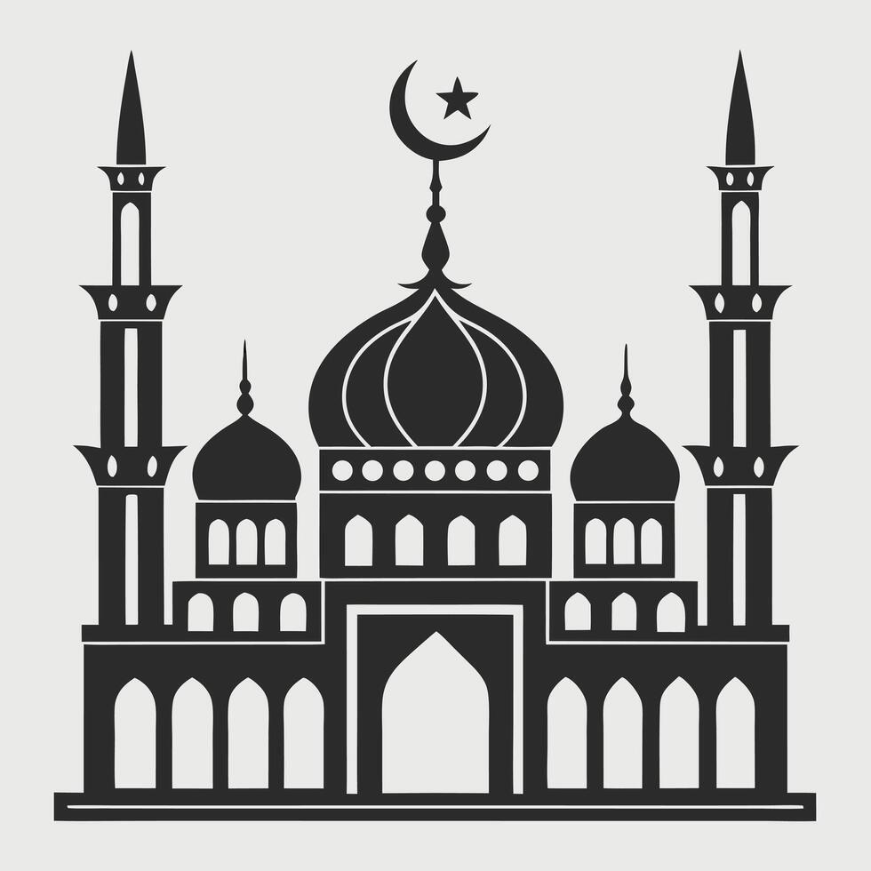 Minimalist mosque with moon and star isolated icon religious islamic architecture vector