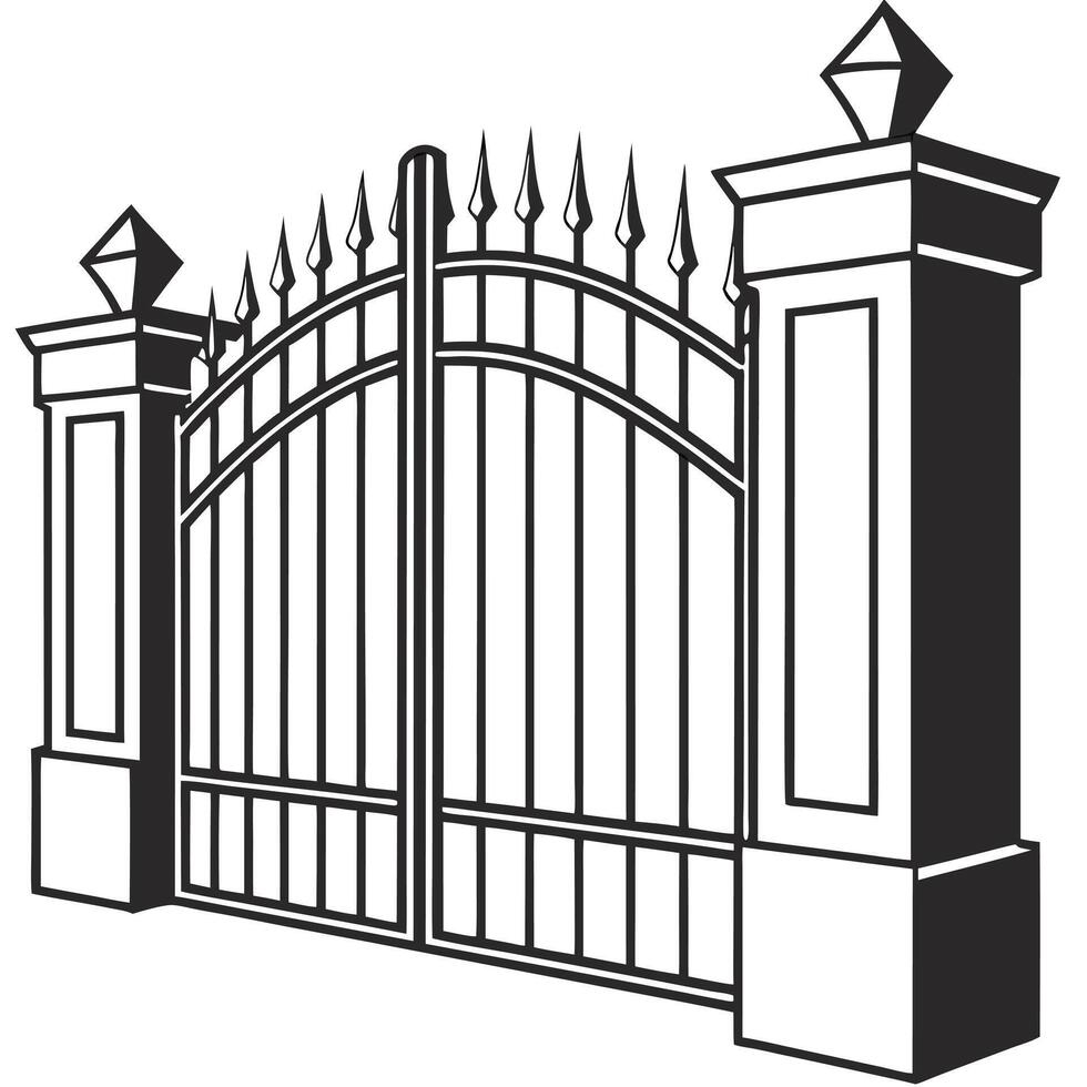 Black and white illustration of an ornate iron gate vector
