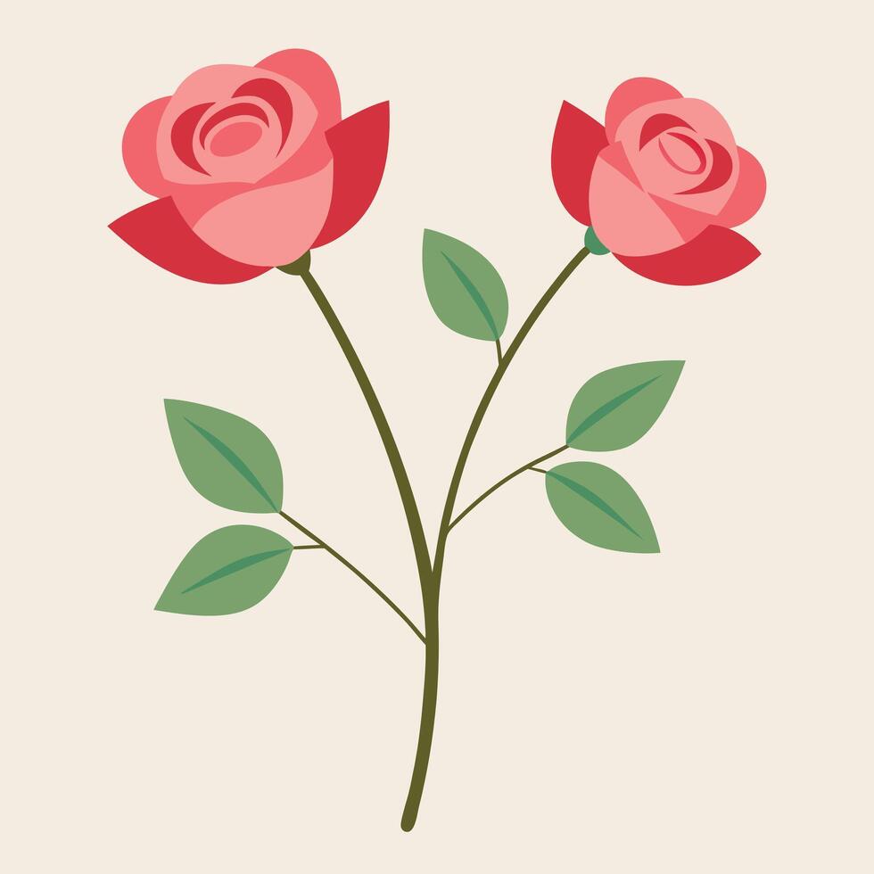 Two pink roses blossom illustration on beige background floral design element vector
