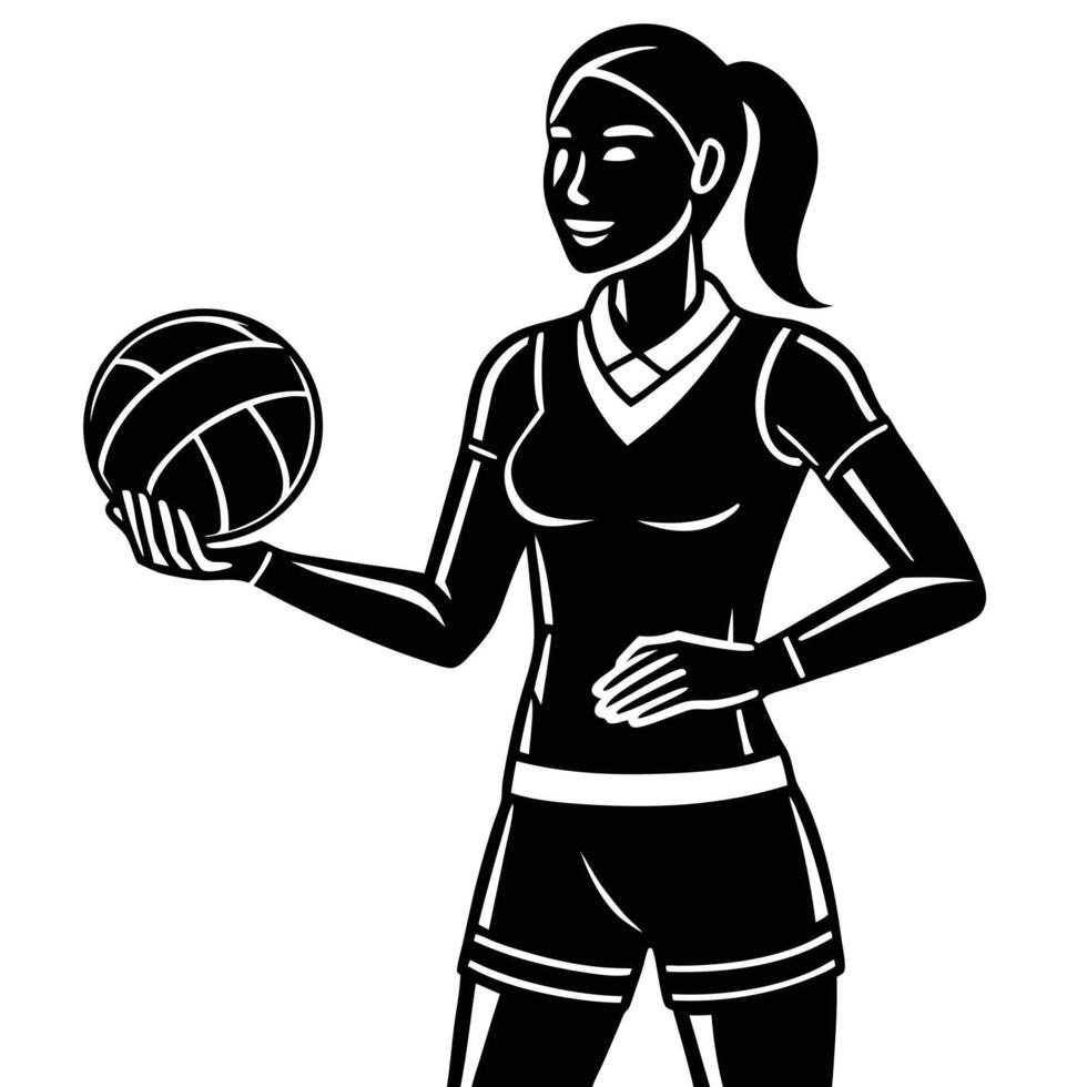 Monochrome graphic of woman volleyball player holding ball in hand vector