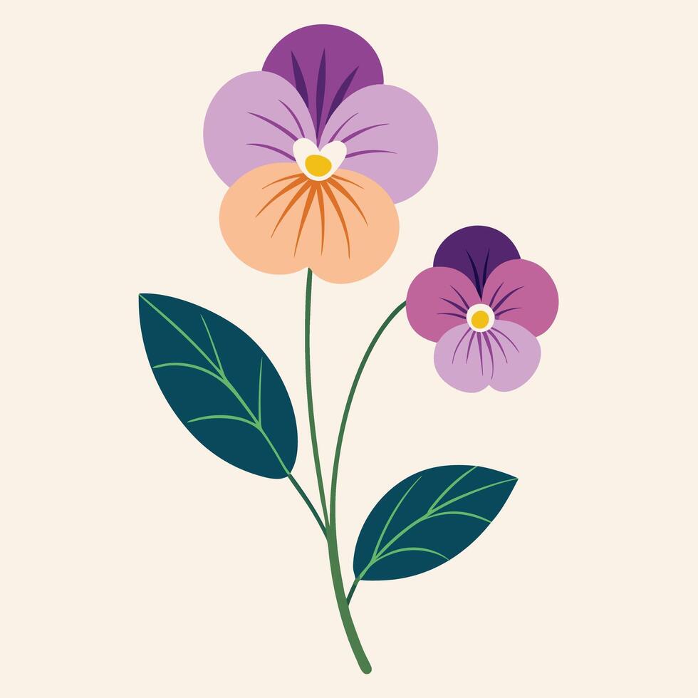 Elegant purple and peach pansy flower illustration on a cream background vector