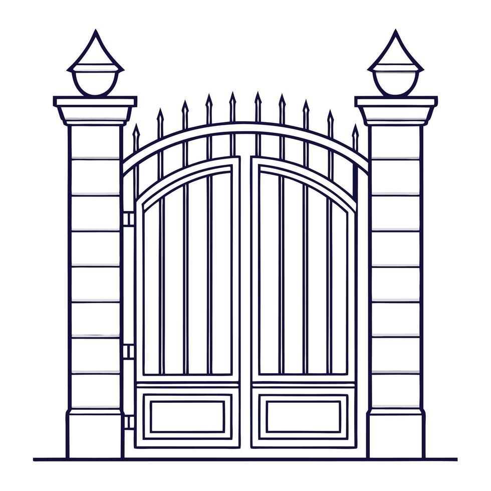 Elegant gate outline illustration with pillars and arched design vector