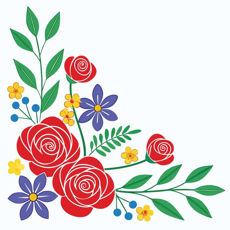 Floral corner design with roses and colorful flowers illustration vector