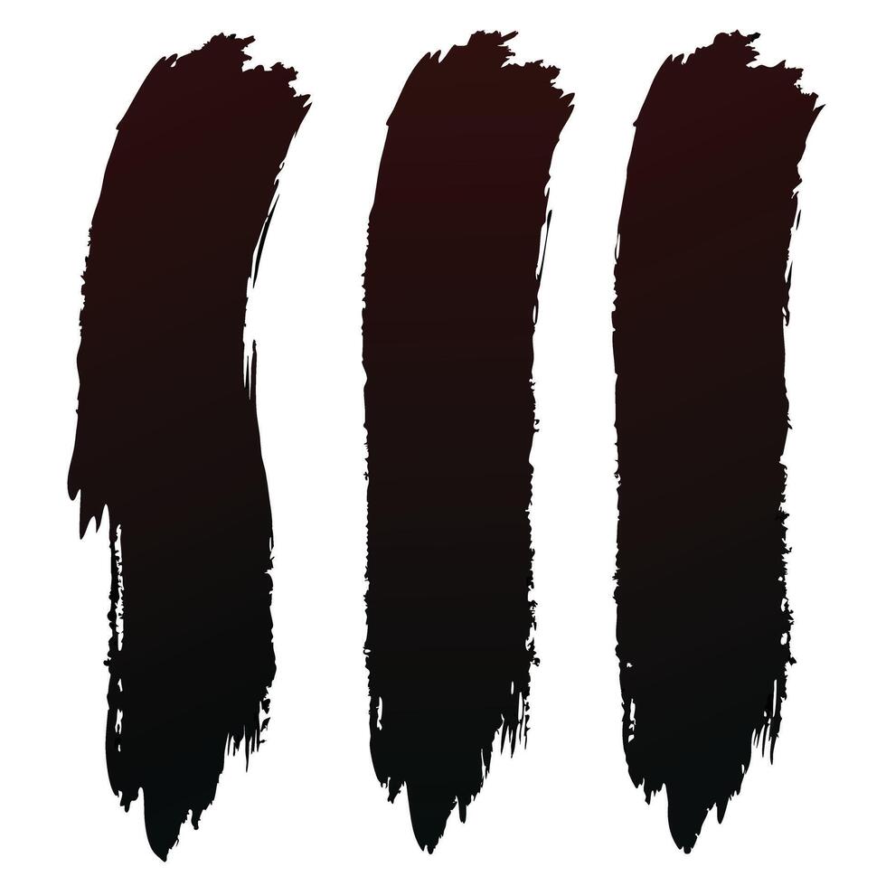 Three dark brush strokes on white background grunge painted elements design vector