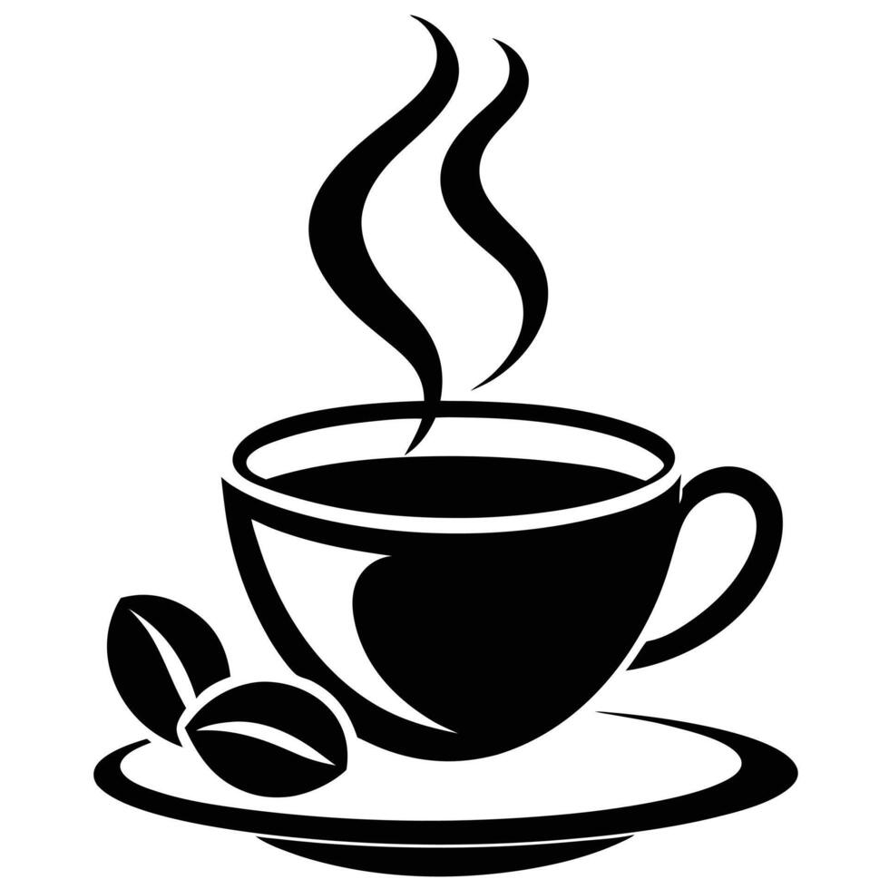 Stylized coffee cup illustration with steam and coffee beans graphic element vector