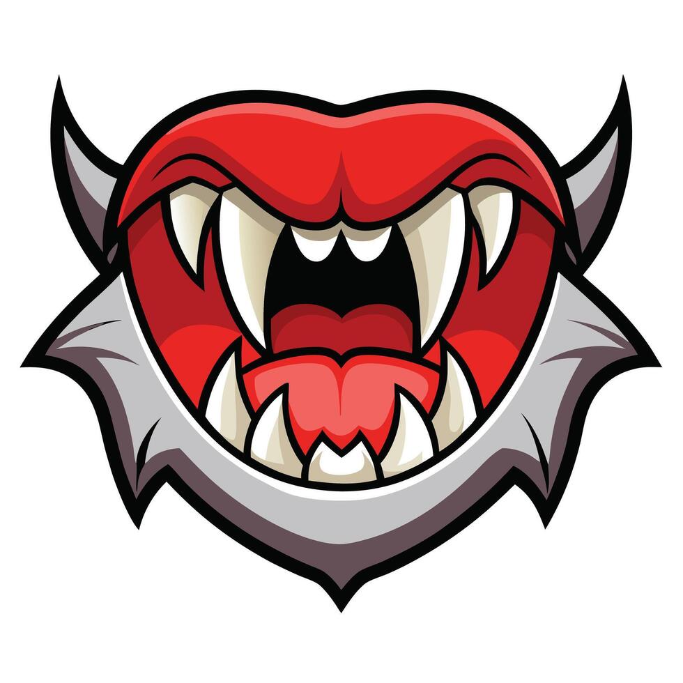 Red devil mascot cartoon with sharp teeth and horns design vector