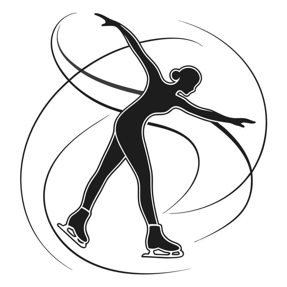 Graceful figure skating silhouette with fluid motion graphics for sport templates vector
